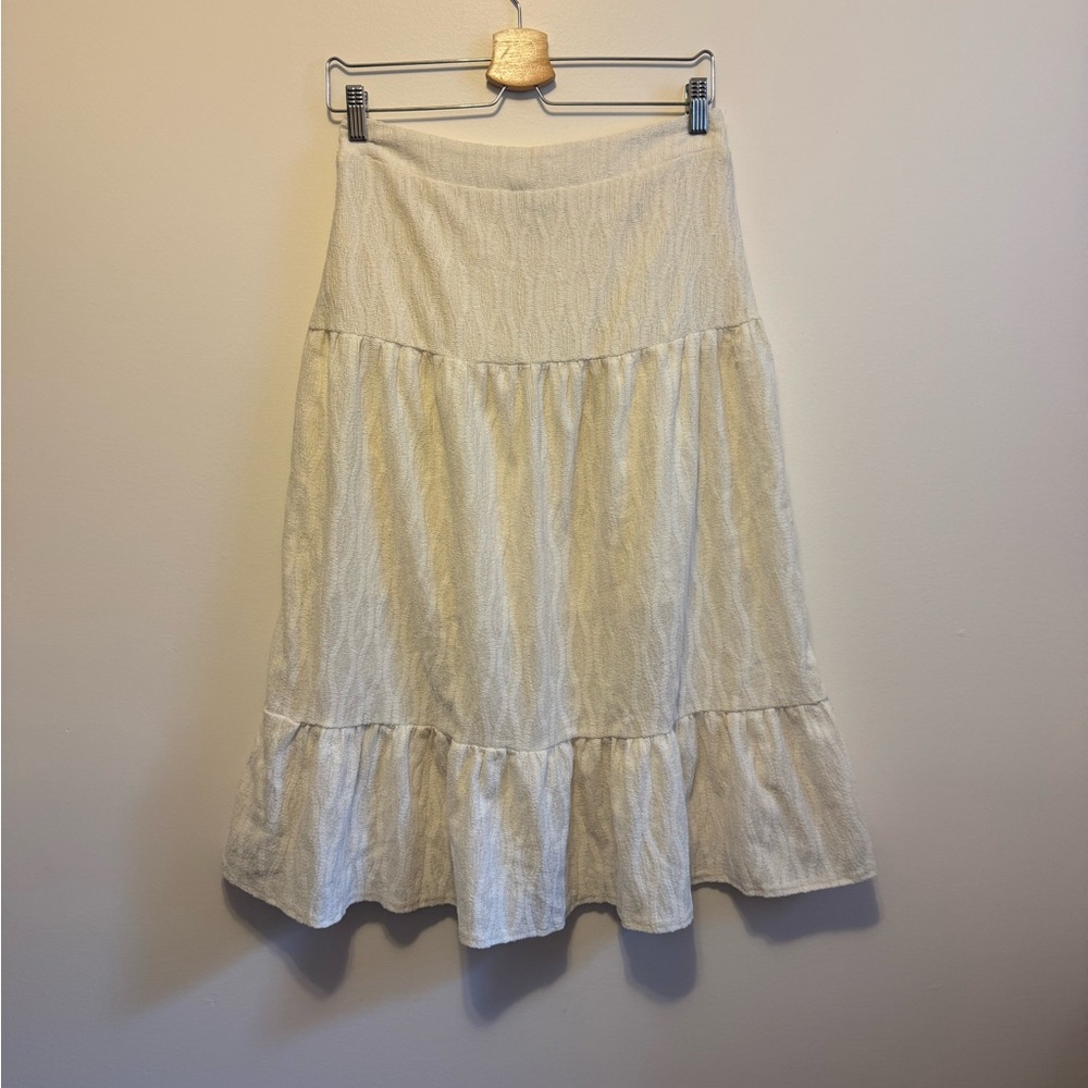 Cream Tiered A-Line Midi Skirt for Casual Wear